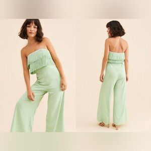 NEW Anthropologie Mint Green Jumpsuit from Hutch Tassels Fringe Size 0 XS